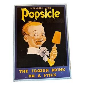 Vintage 1990s Popsicle Embossed Metal Sign - AAA Sign Co. - 30s Retro Style